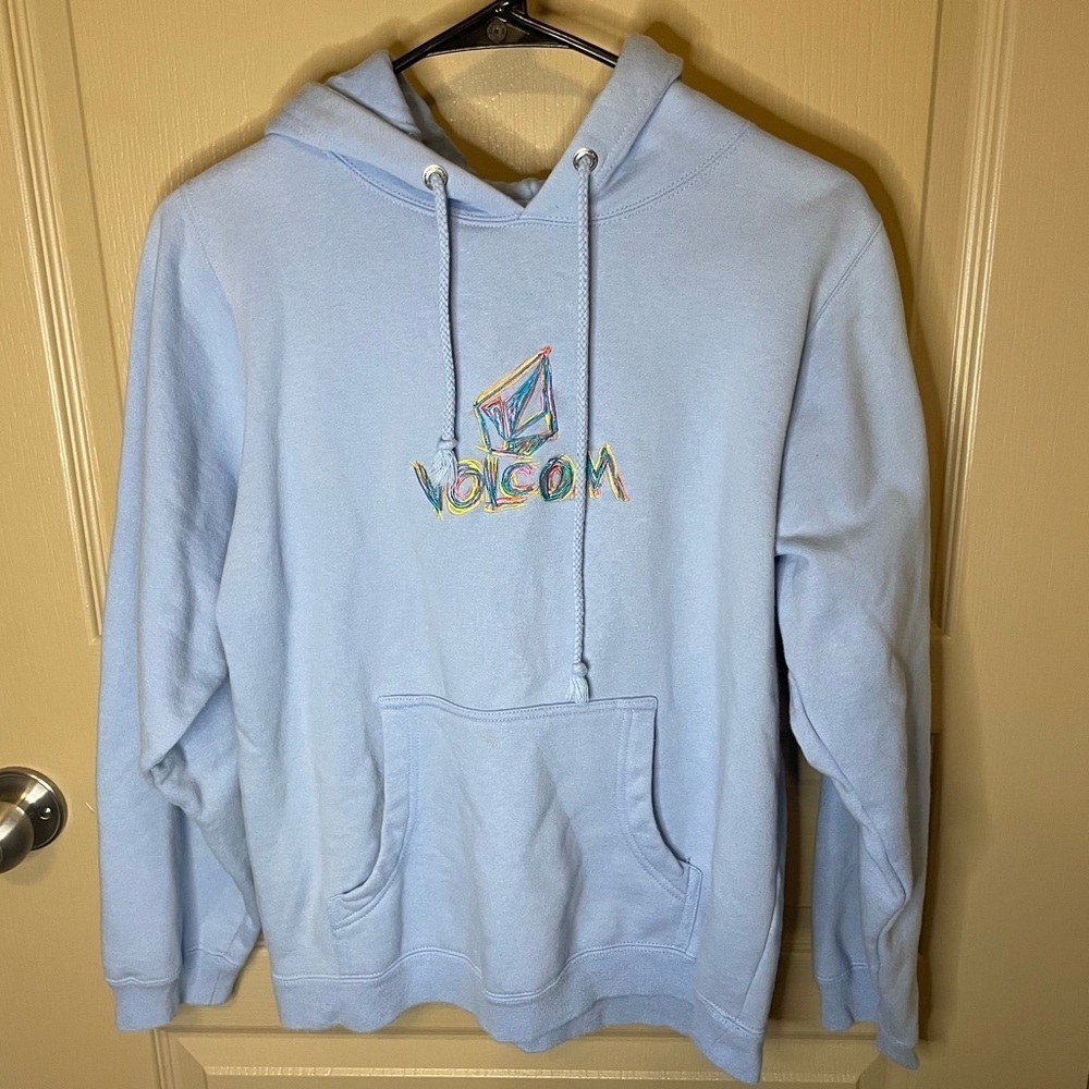 Volcom Light Blue Hooded Sweatshirt with Multicolor Logo
